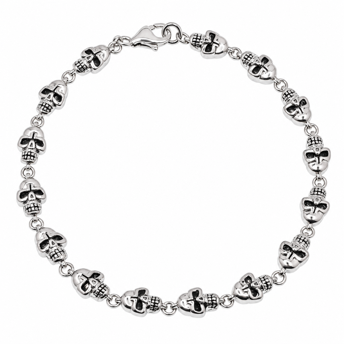 Rhodium Plated 925 Sterling Silver CZ Multi Skull Men's Bracelet- STBM047