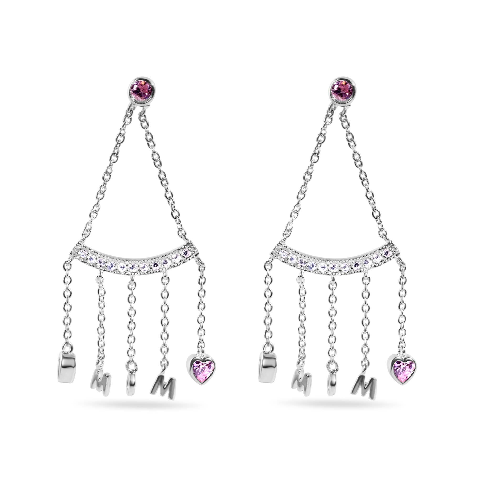 Clearance-Rhodium Plated 925 Sterling Silver Dangling Hearts Mom Earrings - STE00116