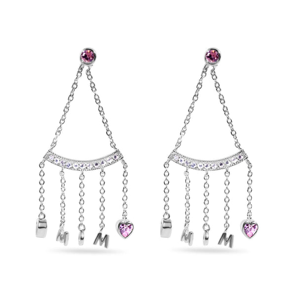 Closeout-Rhodium Plated 925 Sterling Silver Dangling Hearts Mom Earrings - STE00116
