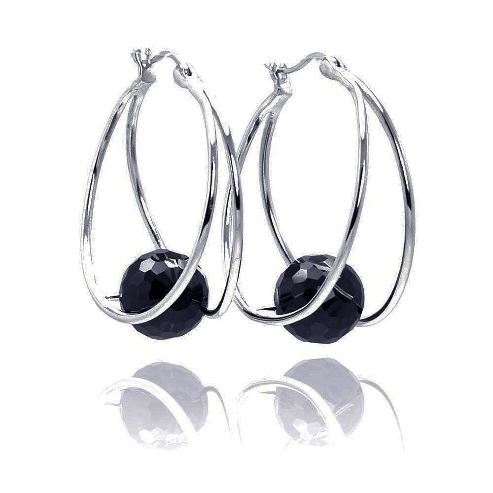 Clearance-Silver 925 Rhodium Plated Round CZ Hoop Earrings - STE00546