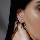 Pendientes de semi aro con diseño de cuerda chapada en rodio de plata 925 en una estrella de circonita cúbica - STE01058