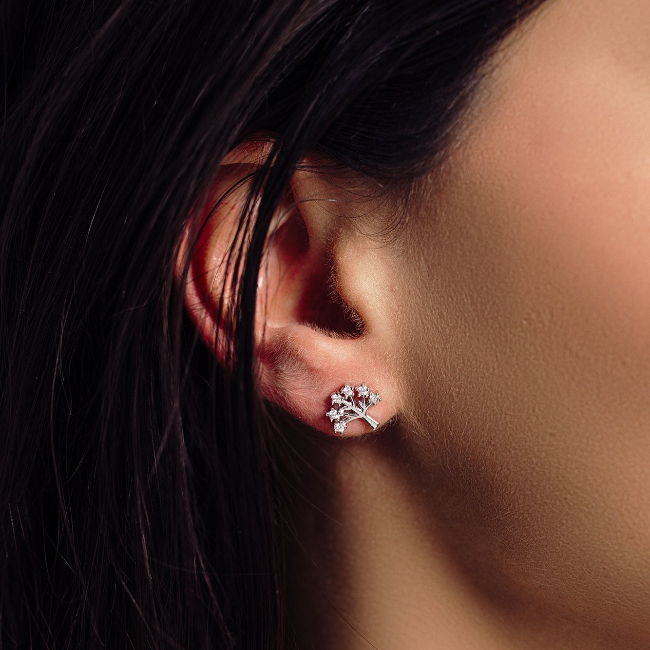 Silver 925 Rhodium Plated Tree Earrings - STE01071
