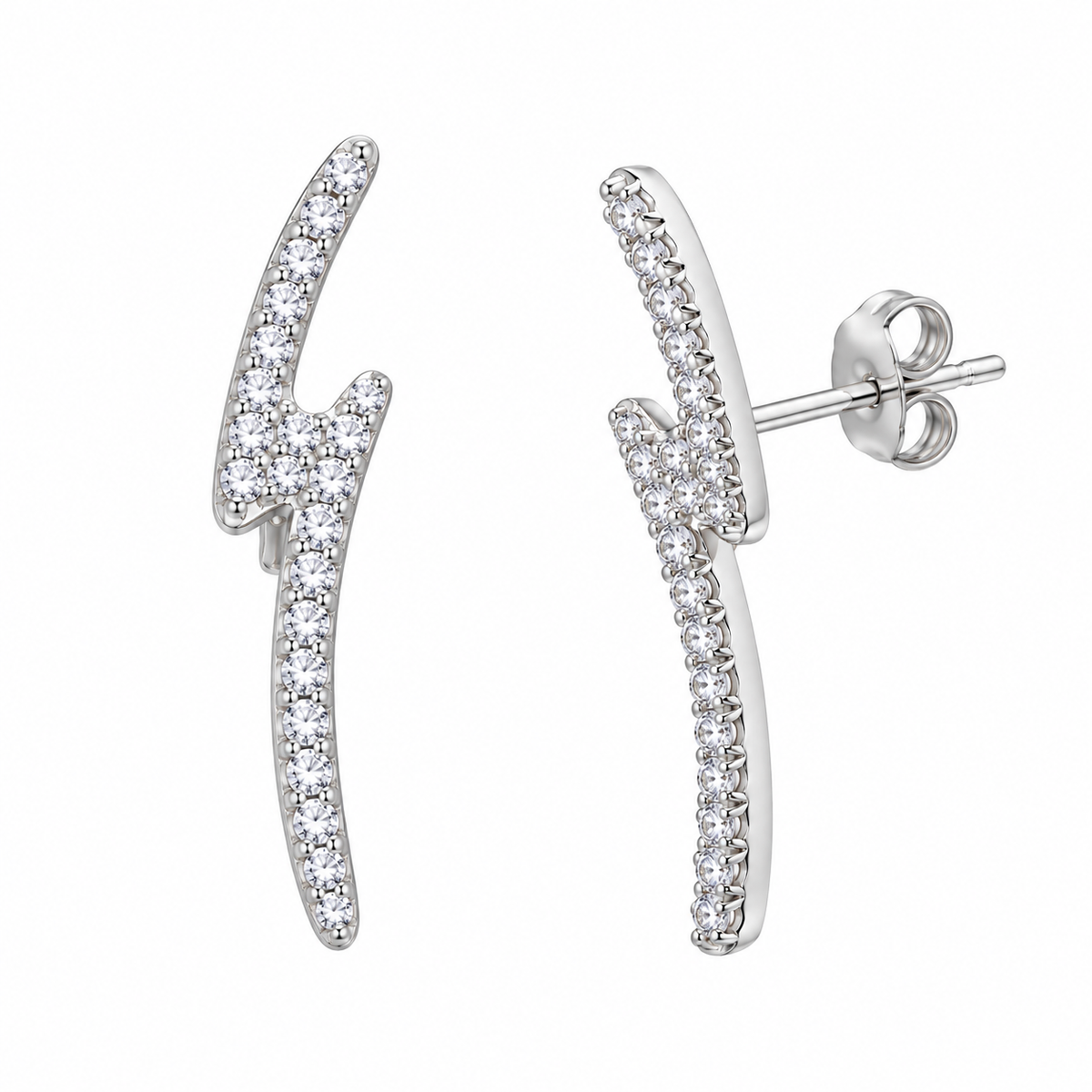 Plated 925 Sterling Silver Lightning CZ Climber Earrings - STE01076