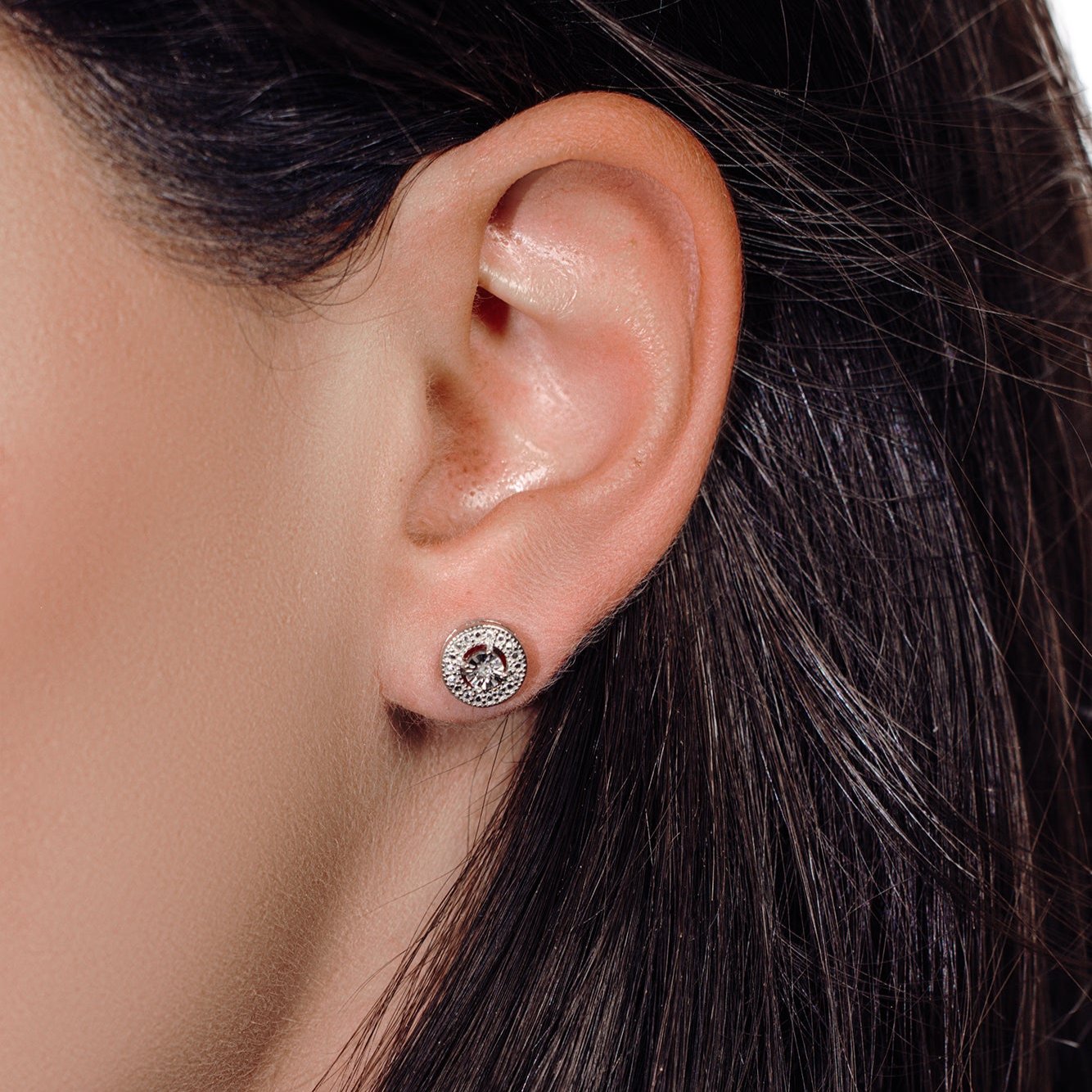 Rhodium Plated 925 Sterling Silver Round Stud Earrings - STE01108