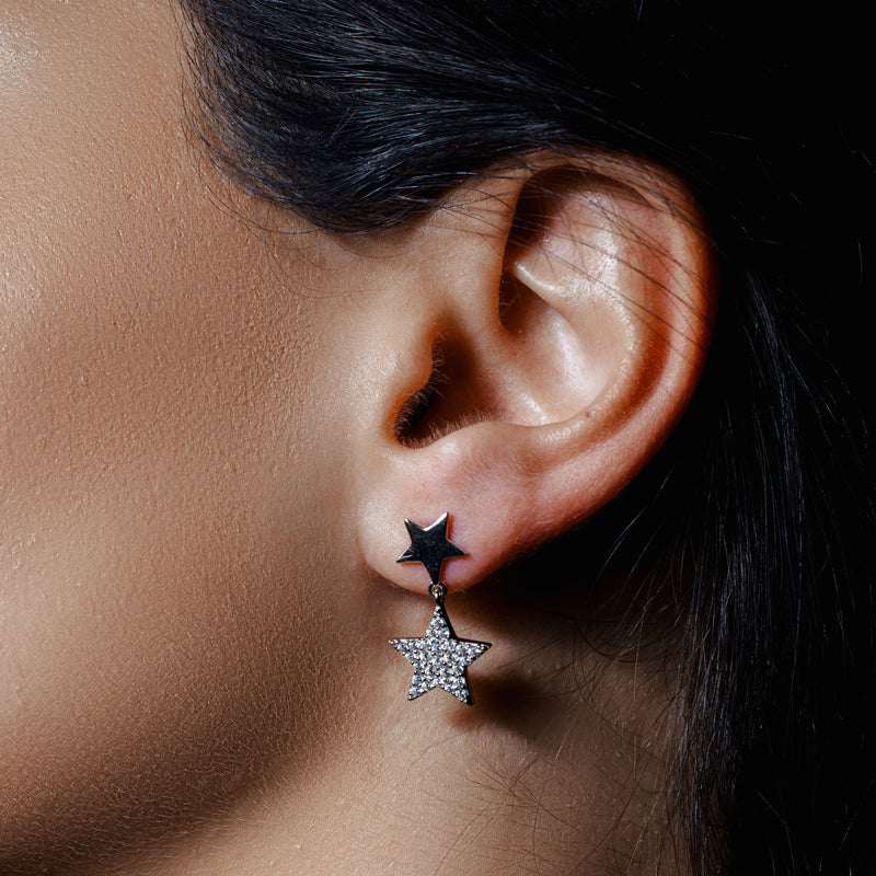 Rhodium Plated 925 Sterling Silver Star Earrings with CZ - STE01129
