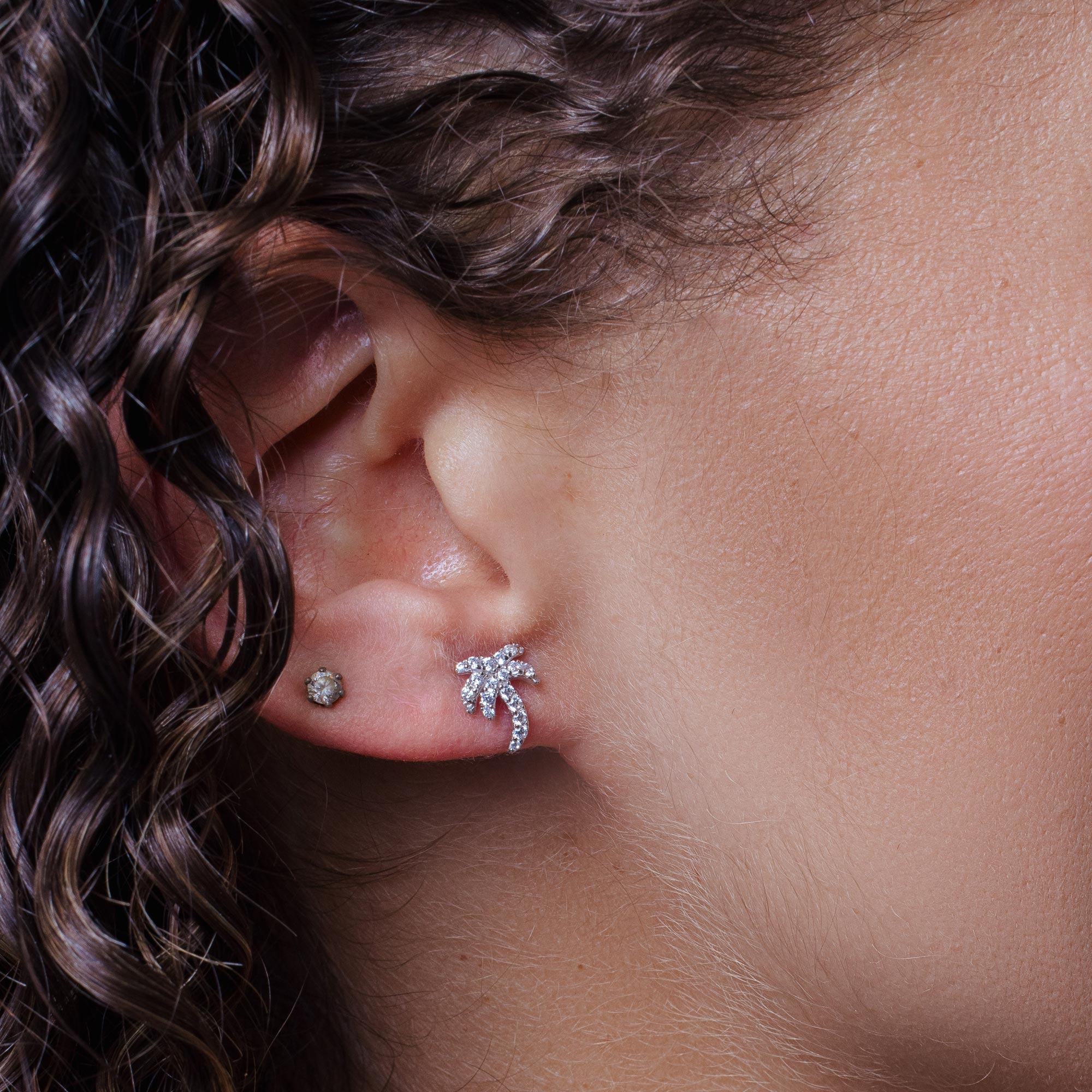 Pendientes de plata de ley 925 rodiada con circonitas y palmera - STE01362