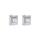Clearance-Rhodium Plated 925 Sterling Silver Square Clear CZ Stud Earrings - STEM108