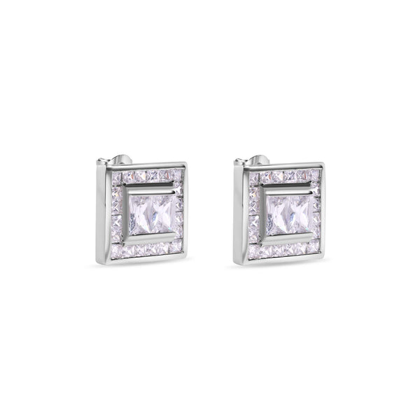Final Price-Rhodium Plated 925 Sterling Silver Square Clear CZ Stud Earring - STEM108