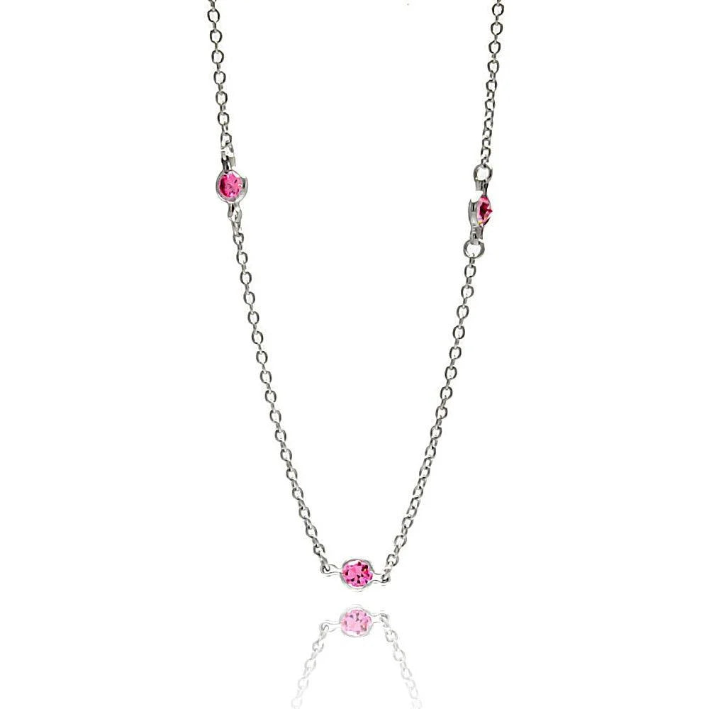 Collar de plata 925 chapado en rodio con circonita rosa cortada a medida - STP00039PNK