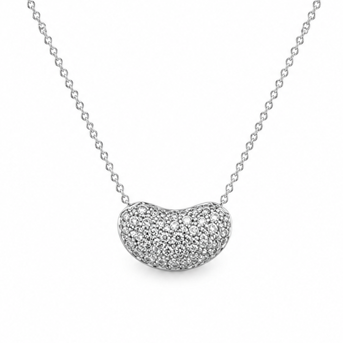 Liquidación - Collar con colgante de frijol chapado en rodio de plata de ley 925 con circonitas cúbicas incrustadas - STP00057