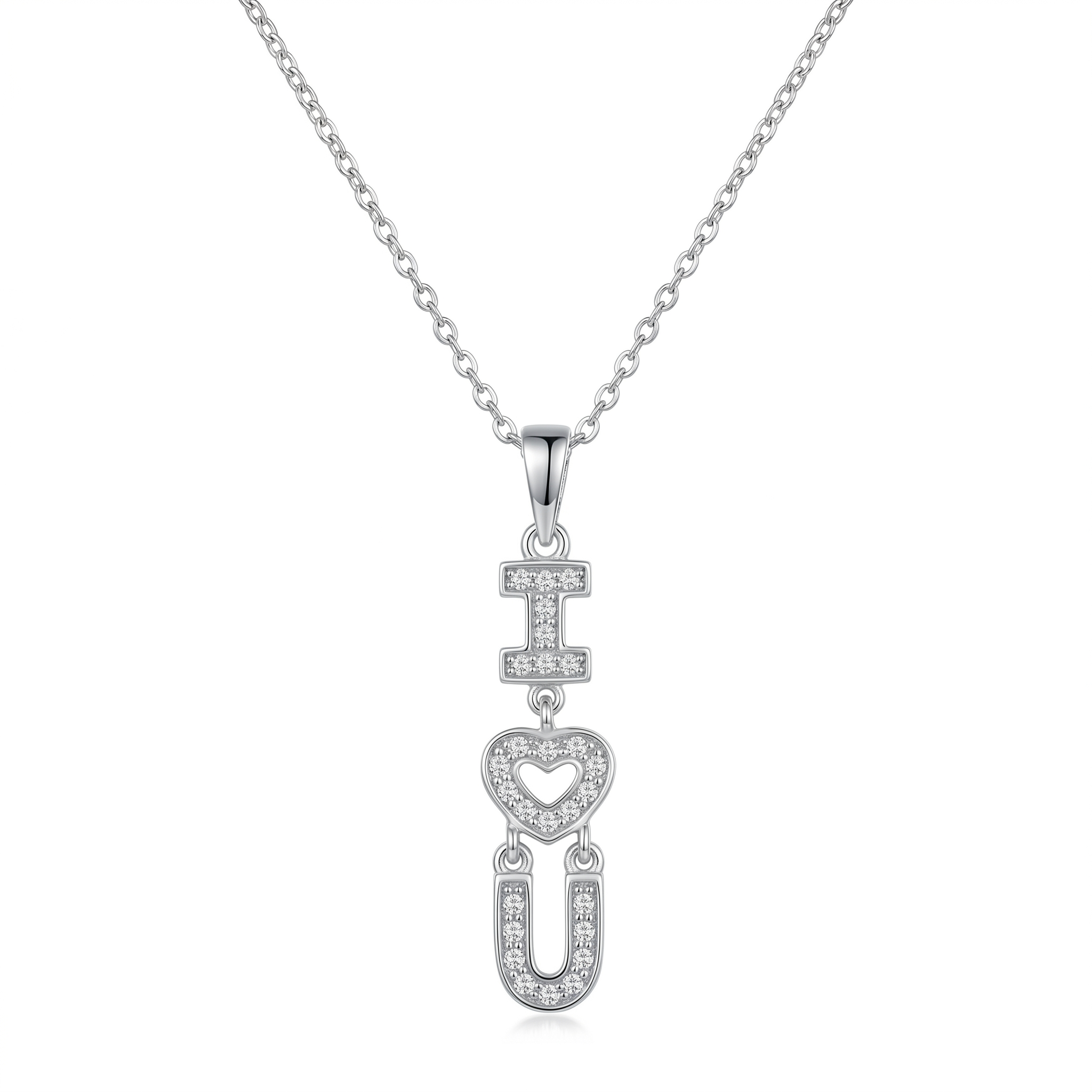 Clearance-Rhodium Plated 925 Sterling Silver I Heart U Pendant Necklace - STP00065