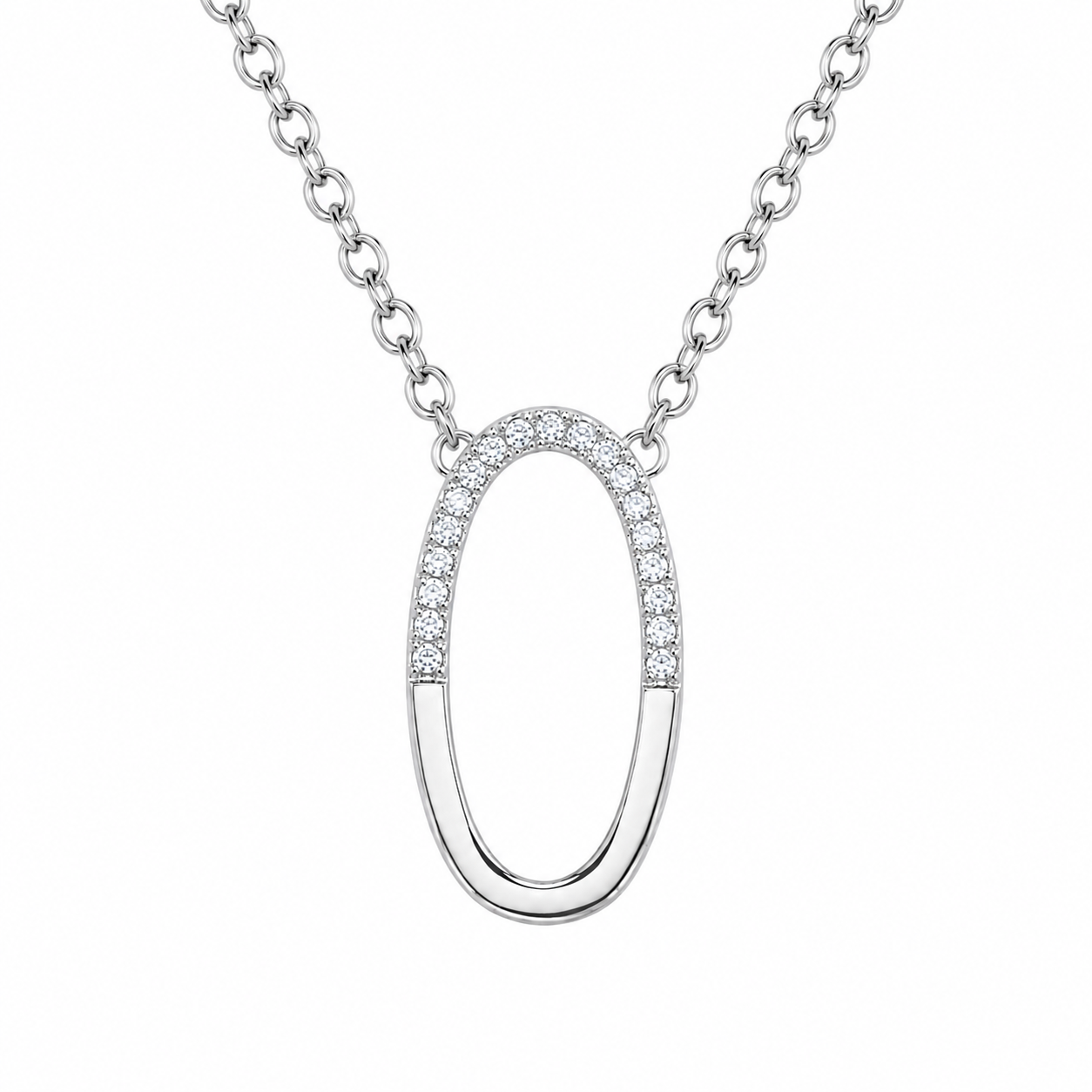 Clearance-925 Sterling Silver Oval CZ Pendant Necklace - STP00149