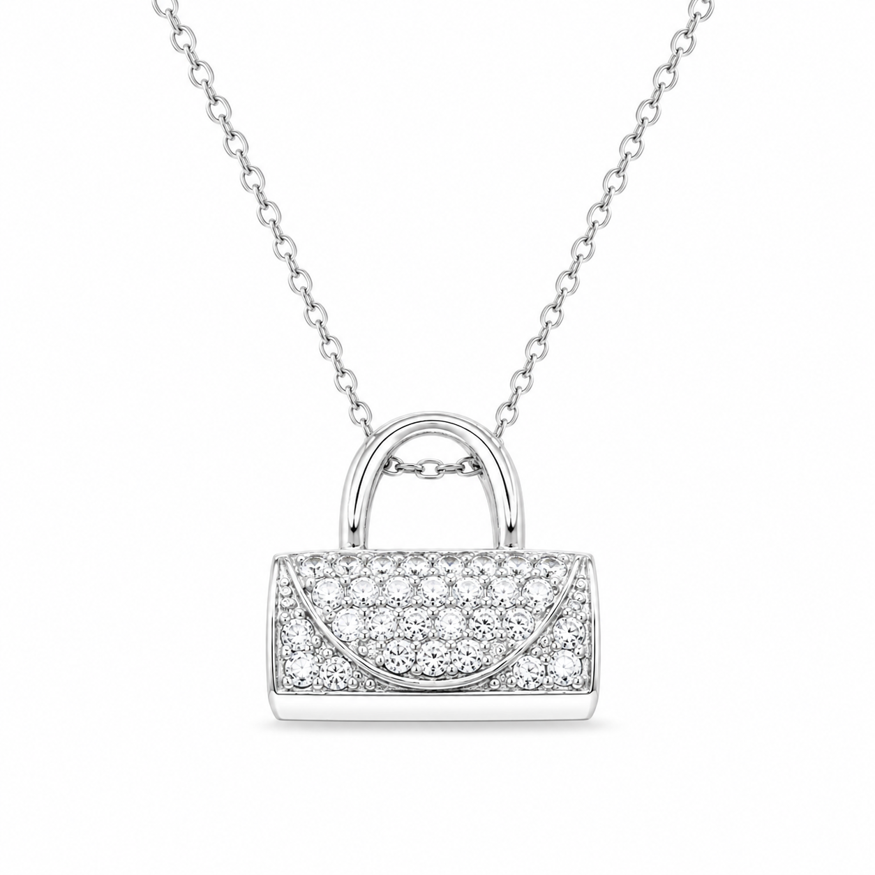 Collar con colgante de bolso de plata 925 con circonitas transparentes rodiadas - STP00178