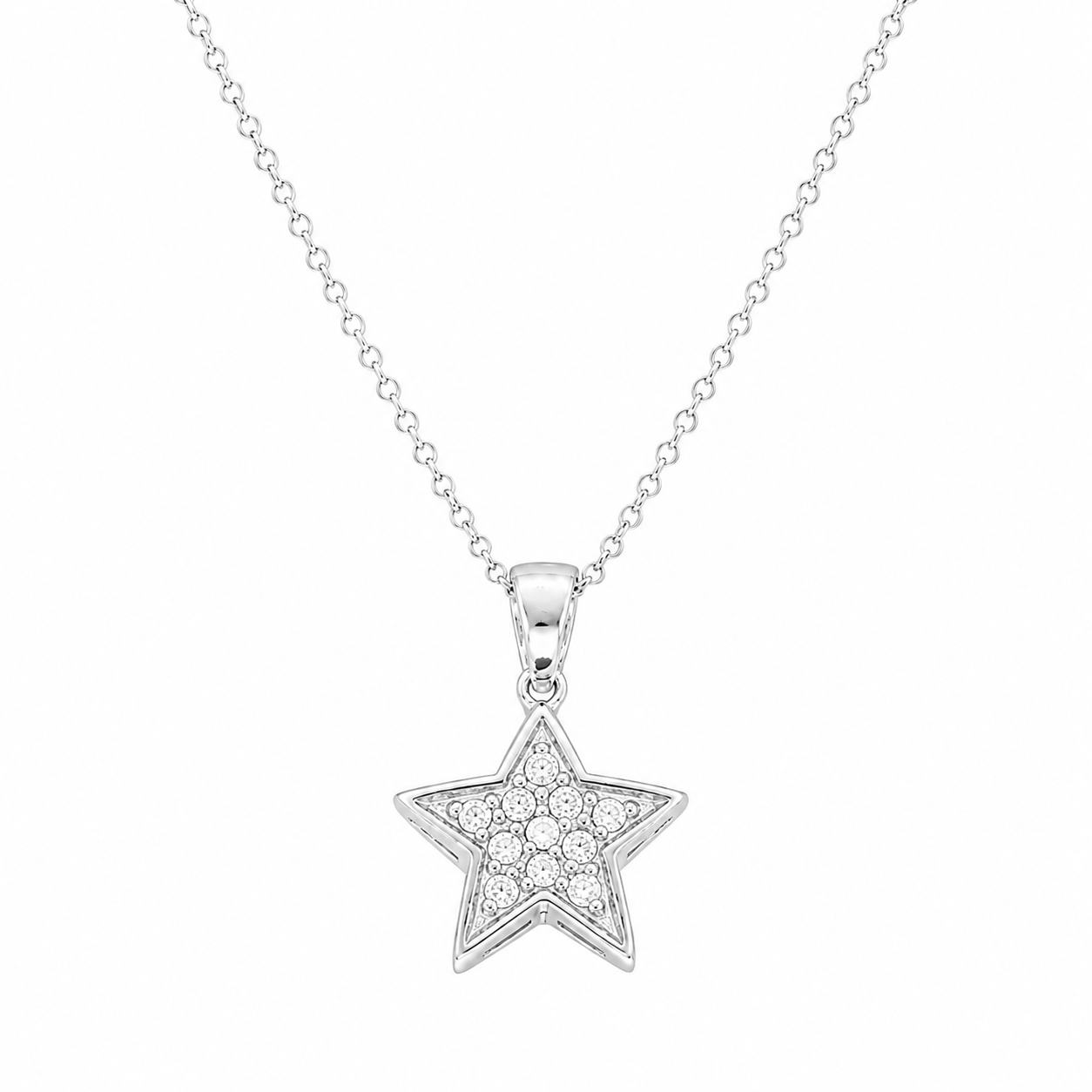Collar con colgante de doble estrella chapado en rodio con circonita transparente de plata 925 - STP00180