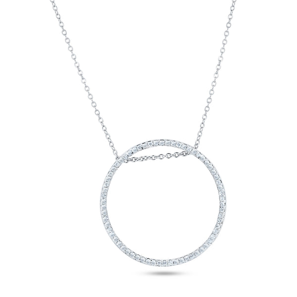 Closeout-Silver Rhodium Plated Open Circle CZ Necklace - STP00264