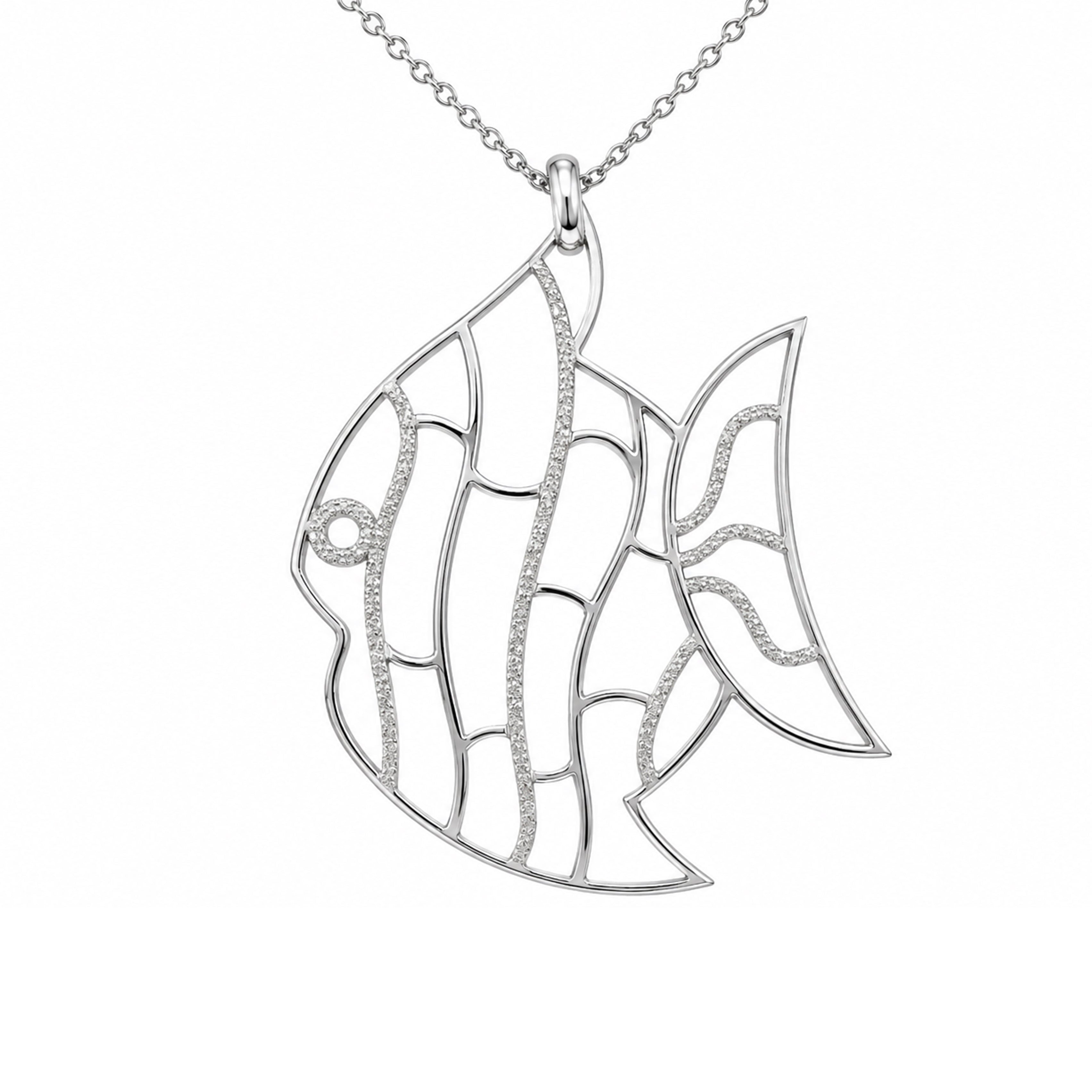 Clearance-High Polished 925 Sterling Silver Large Abstract Fish Pendant Necklace - STP00283