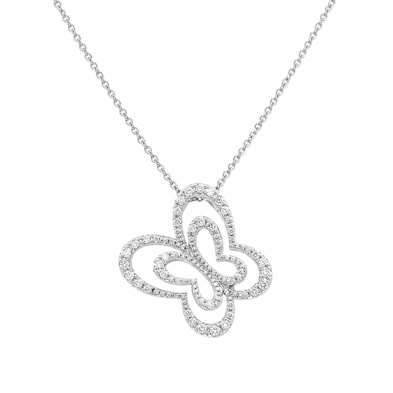 Collar con colgante de mariposa recortada chapado en rodio con circonita transparente de plata 925 - STP00287