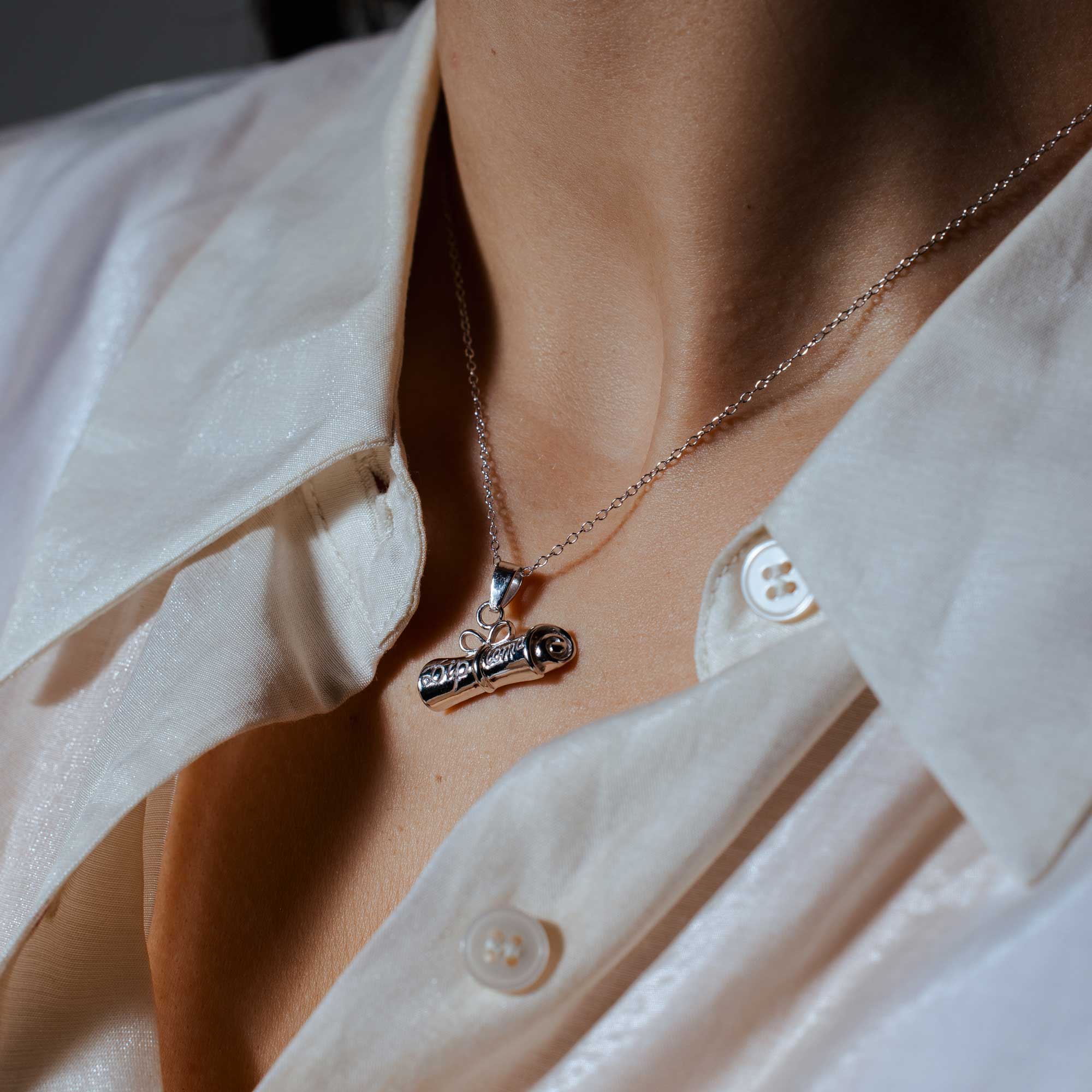 Silver 925 Rhodium Plated Graduation Pendant Necklace - STP00288