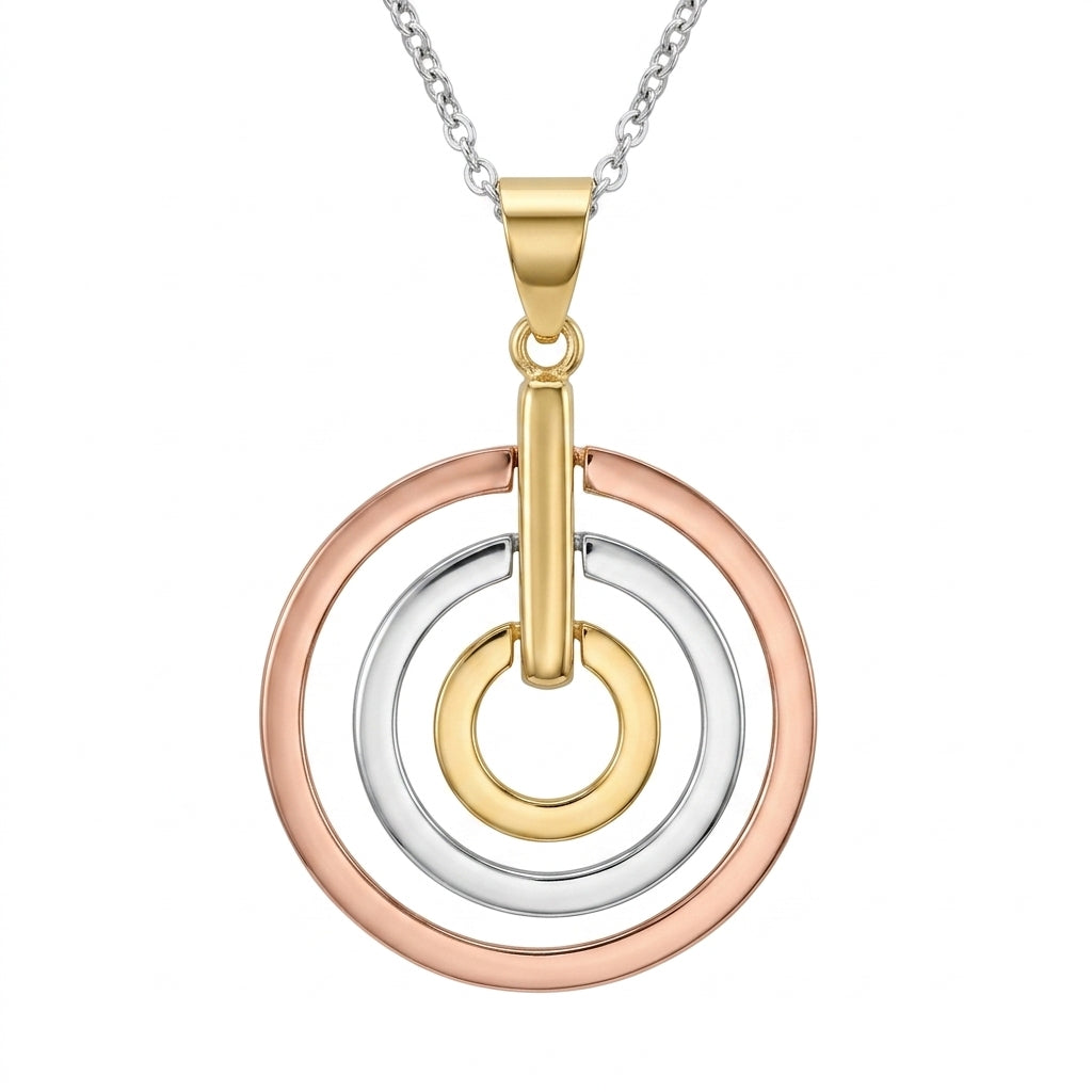 Clearance-Tri Color 925 Sterling Silver Graduating Circular Pendant Necklace - STP00413