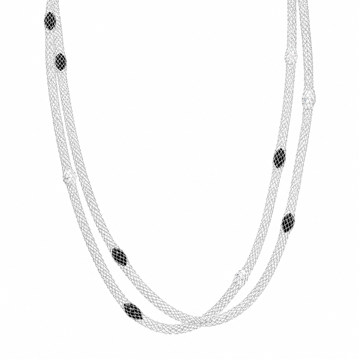 Collar de plata 925 chapada en rodio con múltiples circonitas marqués negras y transparentes de piel de cobertizo de serpiente - STP00580