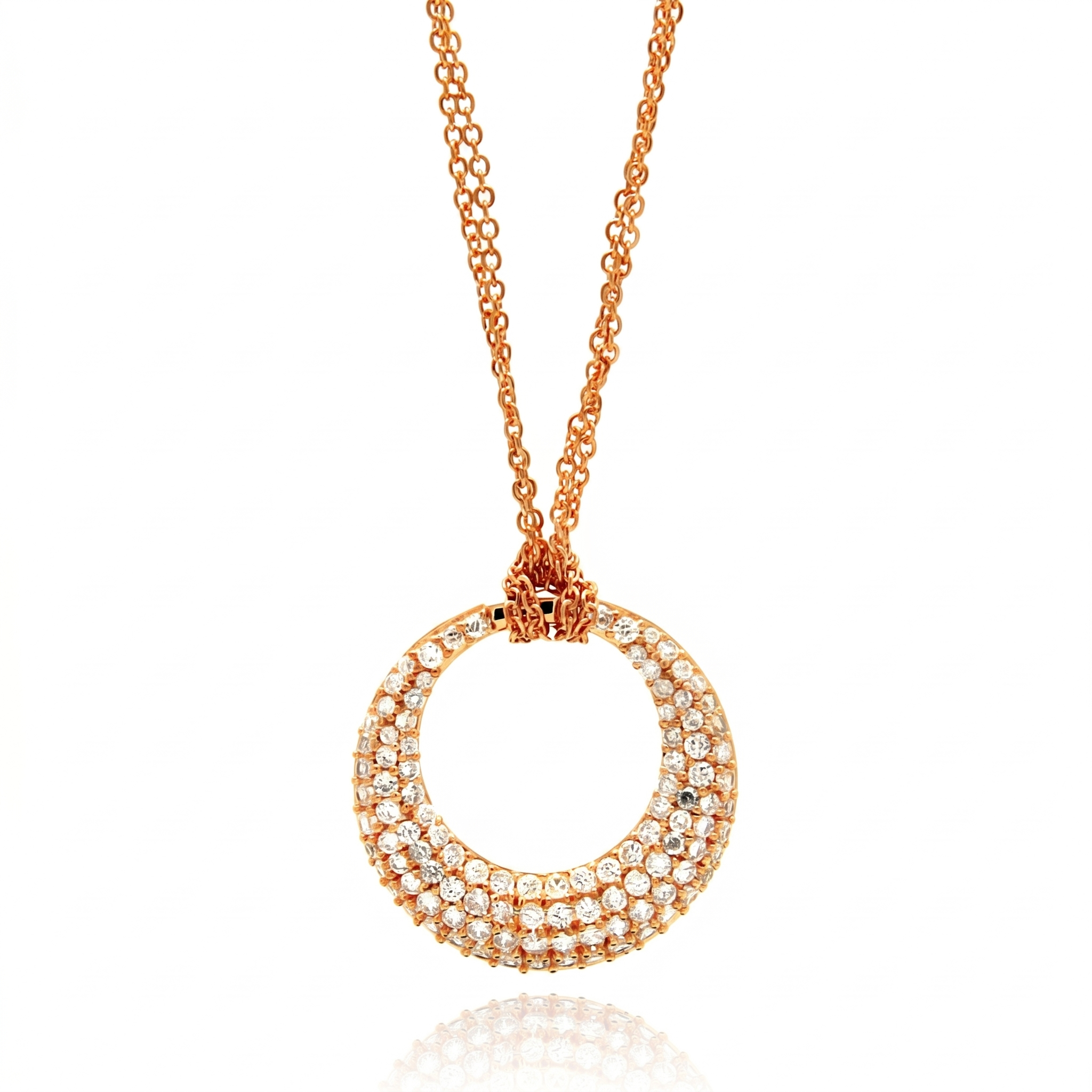 Clearance-Plated 925 Sterling Silver CZ Circle Pendant Necklace - STP00631