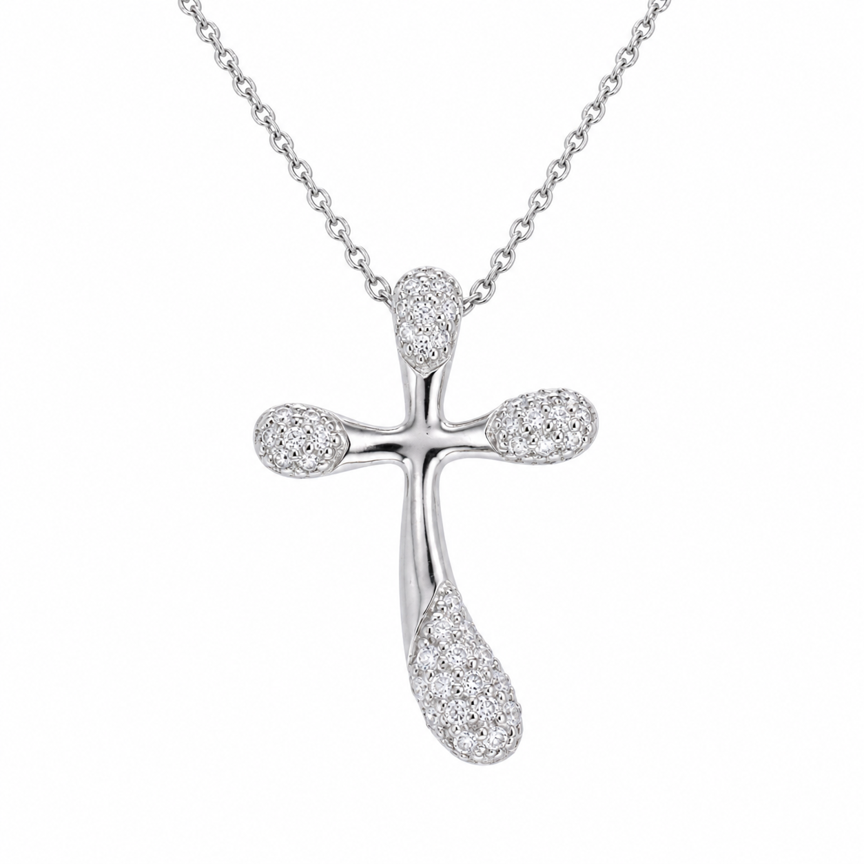 Collar con colgante de cruz de circonitas transparentes en plata 925 rodiada (Liquidación) - STP00826