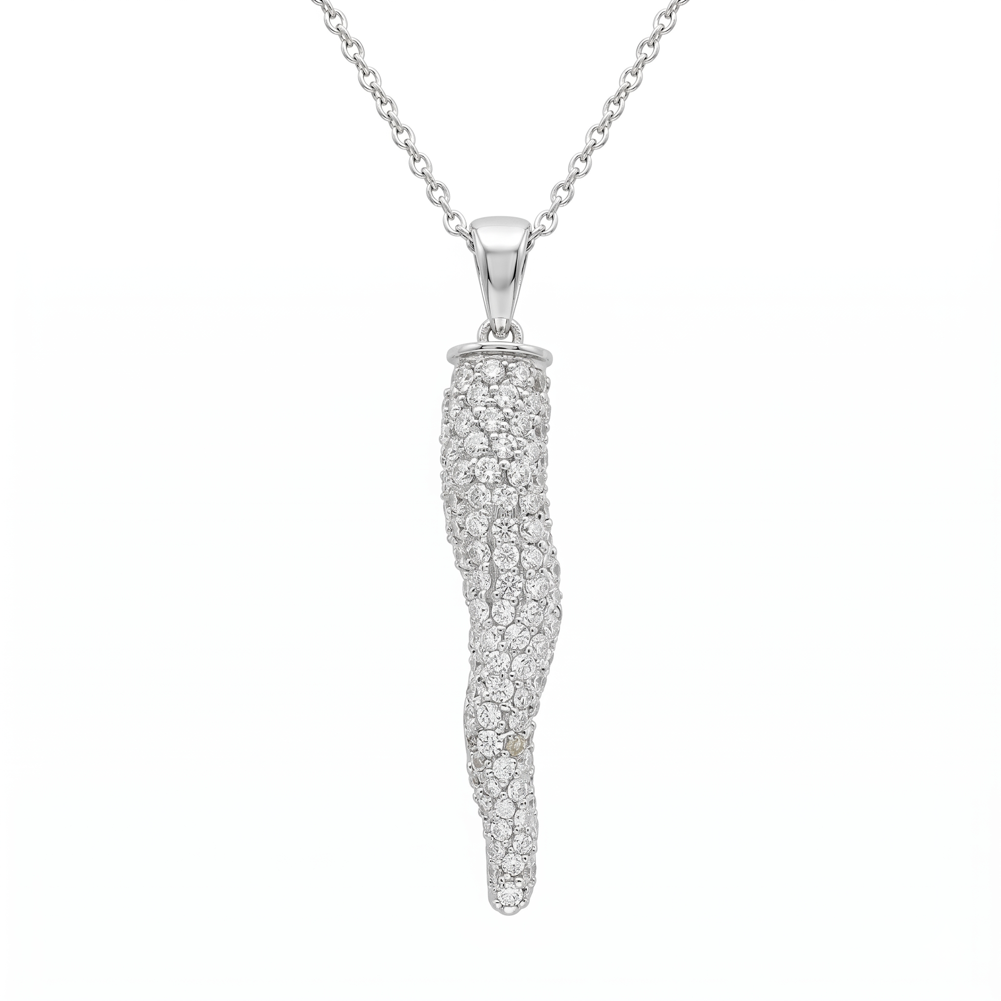 Clearance-Rhodium Plated 925 Sterling Silver CZ Italian Horn Pendant Necklace - STP00914
