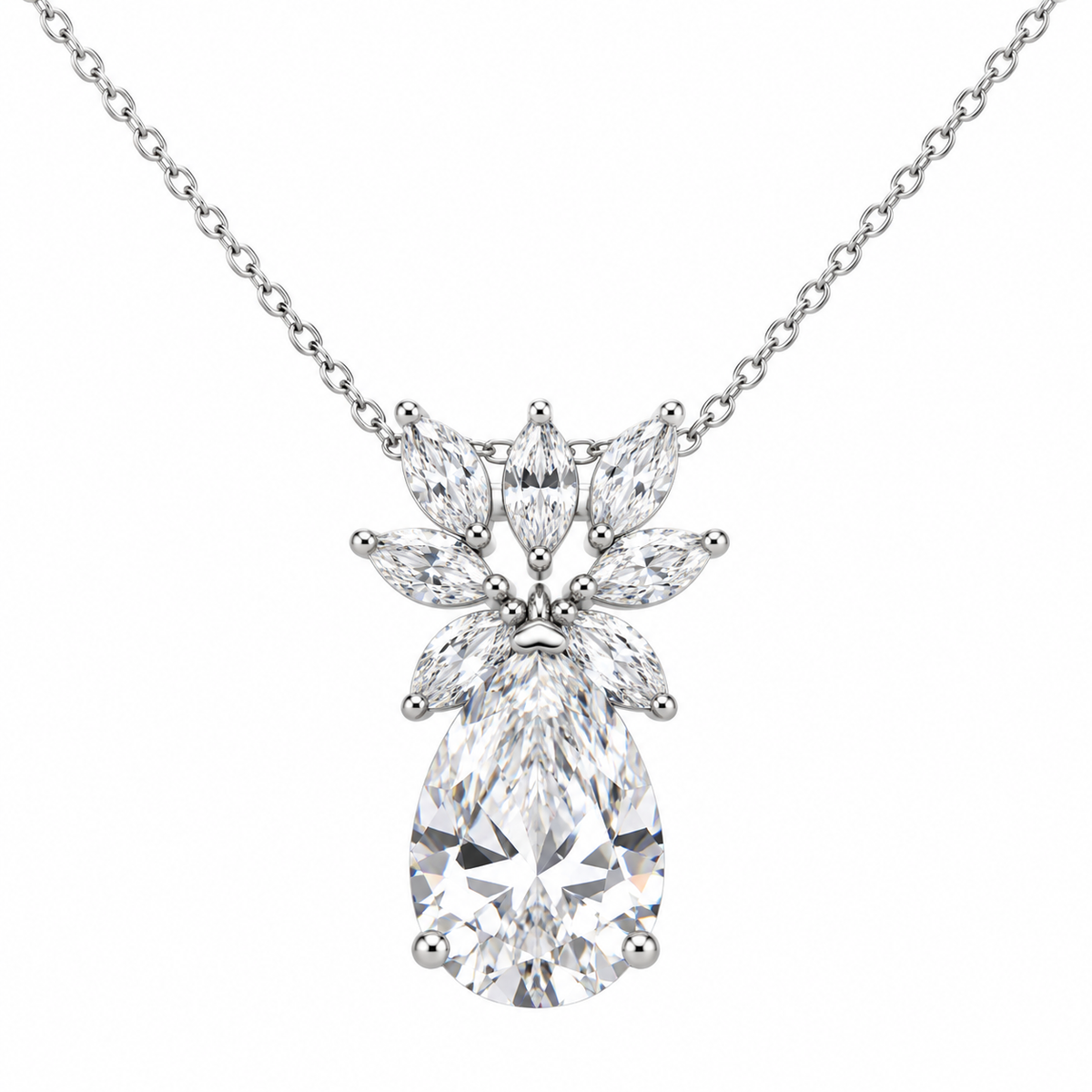 Rhodium Plated 925 Sterling Silver Clear & Pear CZ Birthstone Pendant Necklace - STP00941