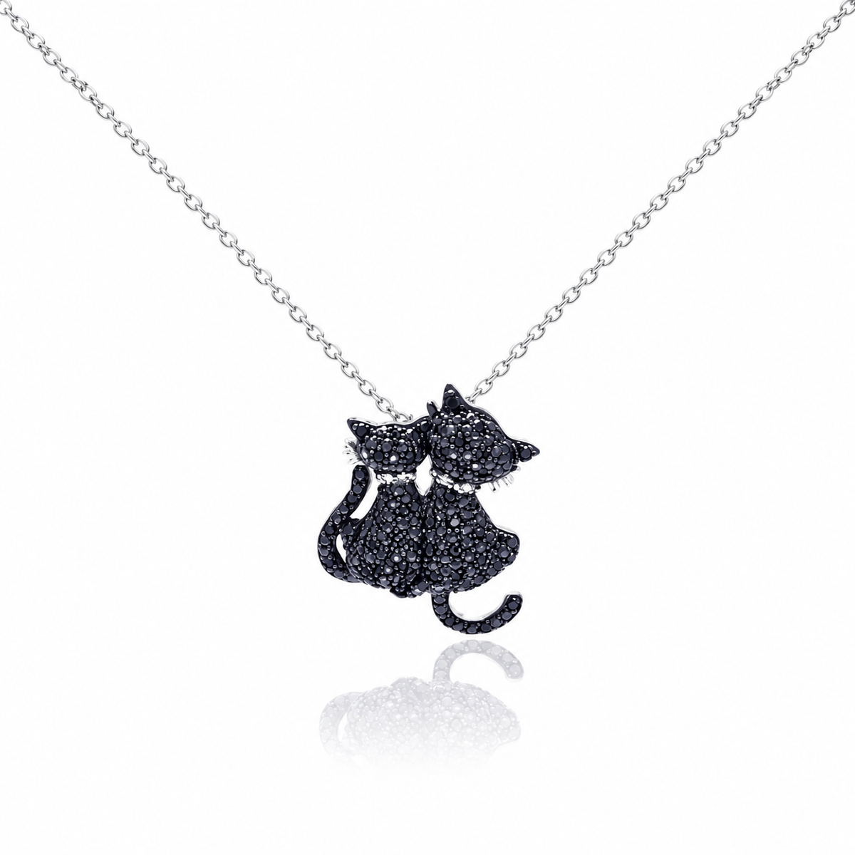 Collar con colgante de gatito con circonita negra chapado en rodio negro de plata 925 - STP01048