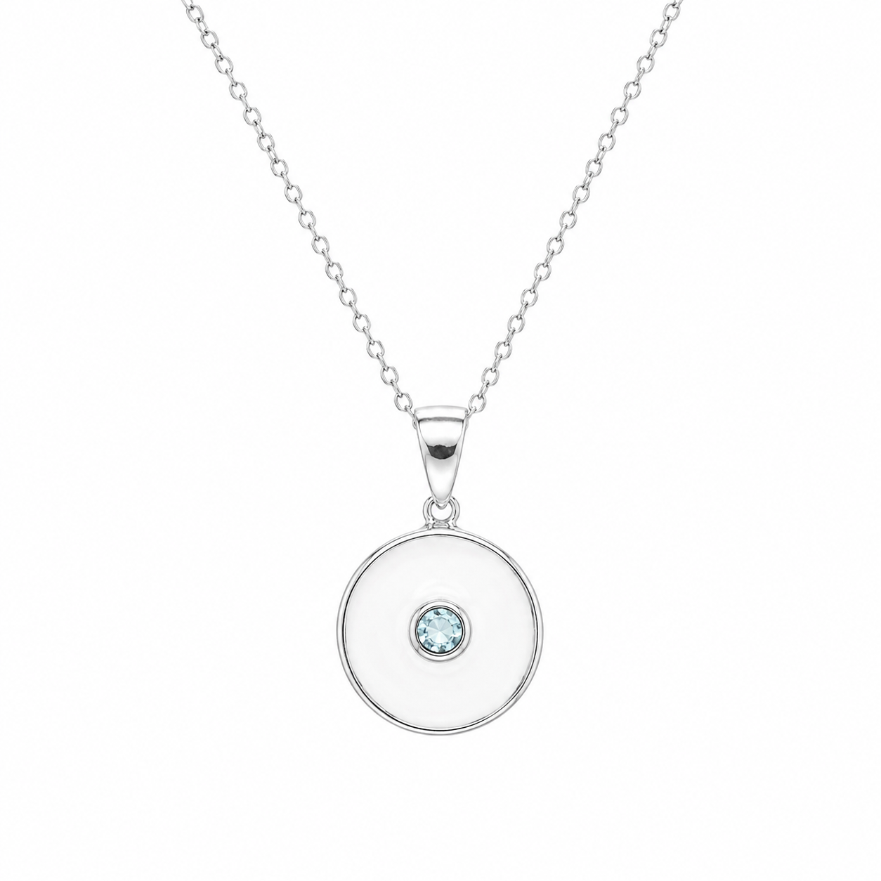 Collar con colgante de círculo de circonita azul chapado en rodio de plata 925 - STP01078