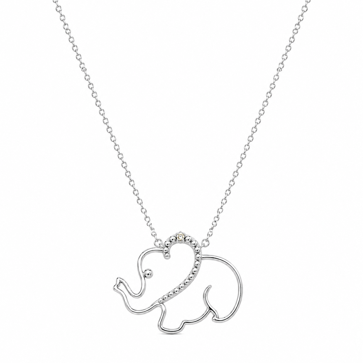 Collar con colgante de elefante de diamantes transparentes chapado en rodio de plata 925 - STP01315