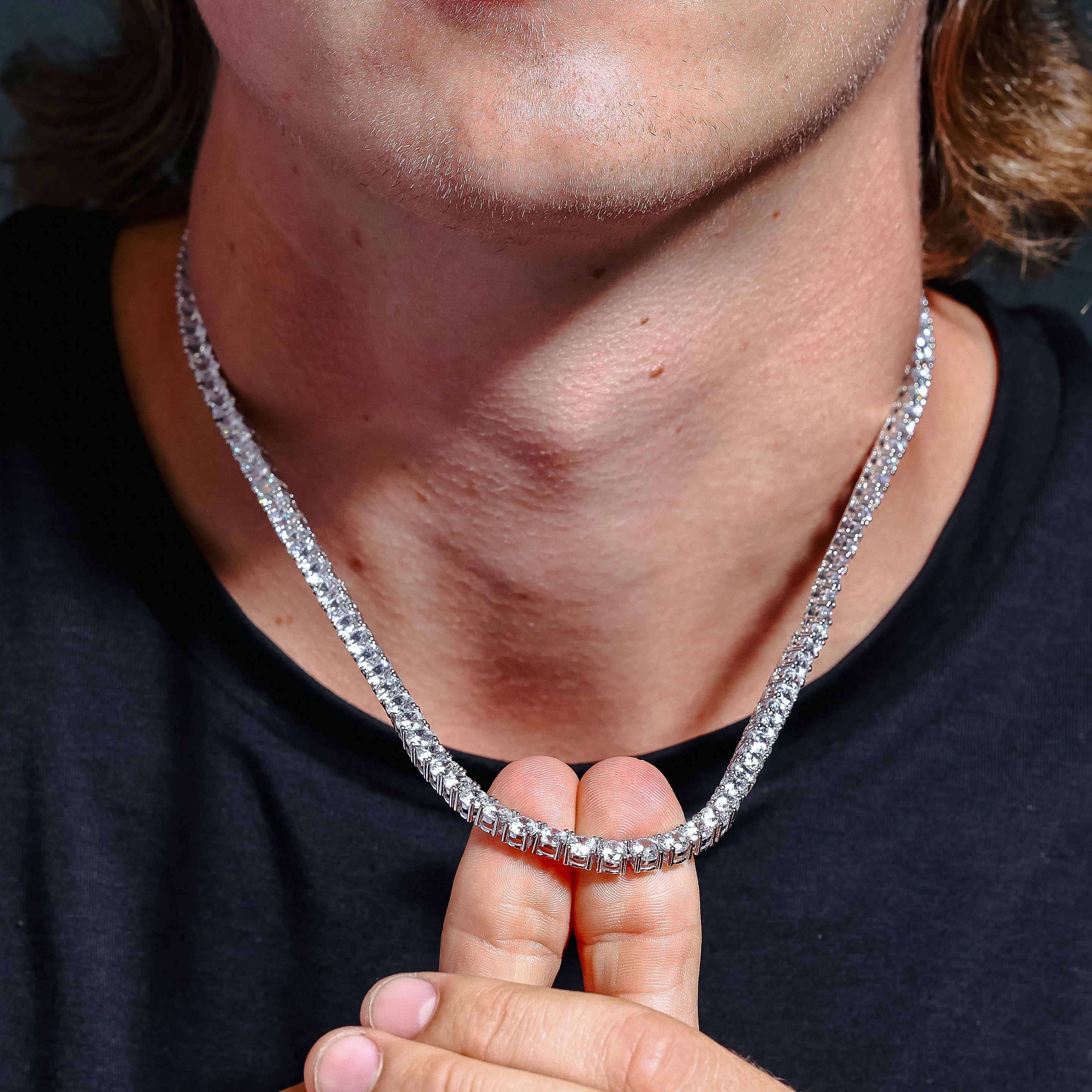 Collar y pulsera de tenis de plata de ley 925 rodiada con circonitas redondas de 5 mm - STP01708