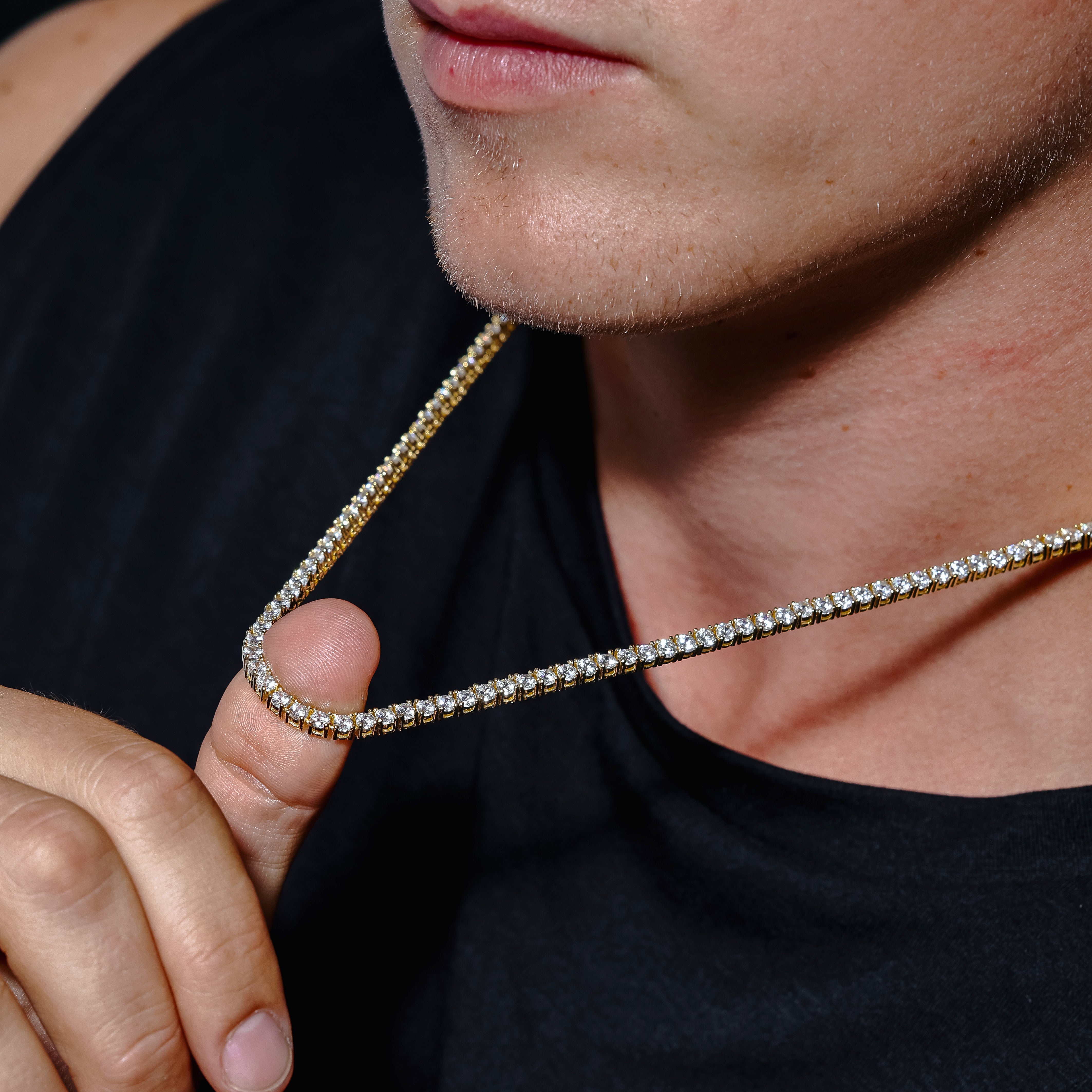 Collar y pulsera de tenis con circonitas redondas de 3 mm en plata de ley 925 bañada en oro - STP01709 GP