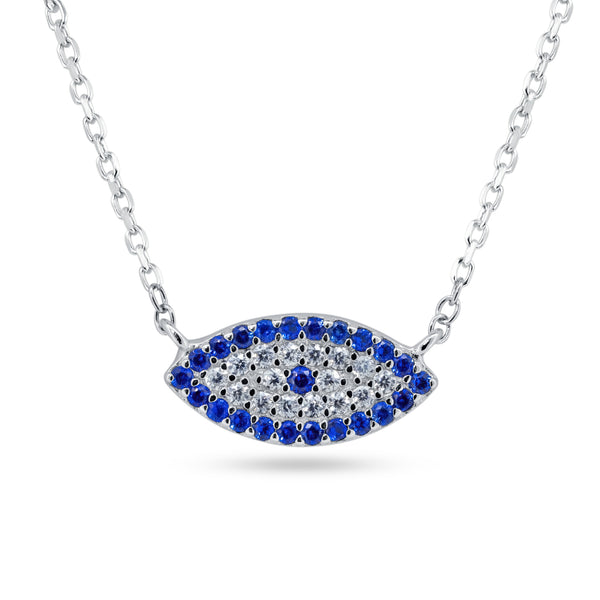 Rhodium Plated 925 Sterling Silver Evil Eye CZ Necklace - STP01849