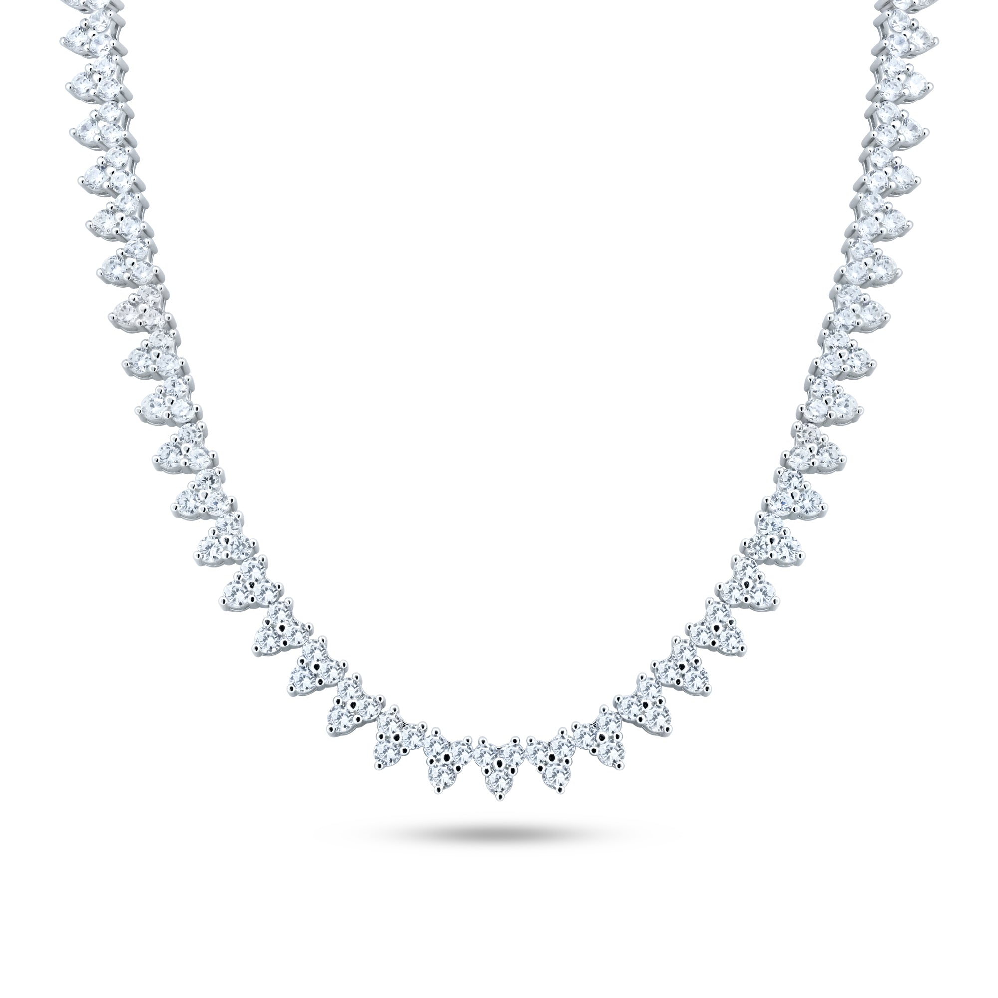 Rhodium Plated 925 Sterling Silver Multi Shape Clear CZ Tennis Necklace - STP01851