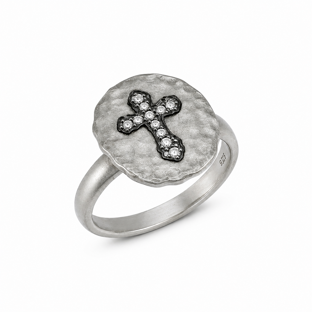 Closeout-Anillo de plata 925 con circonita cúbica chapada en rodio y rodio negro - STR00625