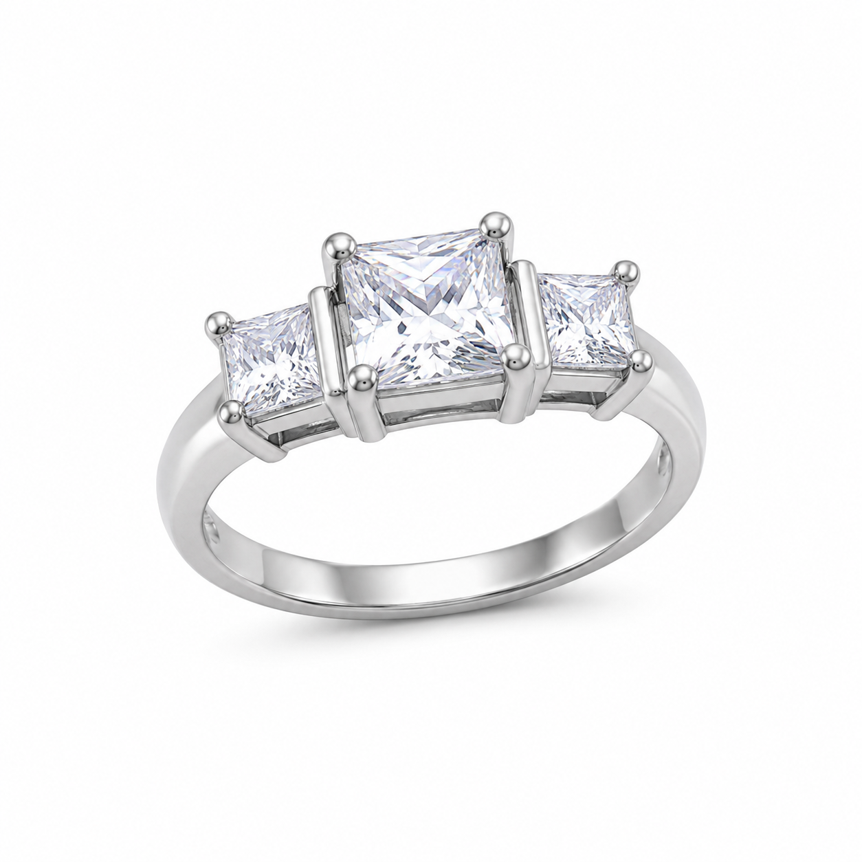 Rhodium Plated 925 Silver CZ Past Present Future Bridal Engagement Ring - STR00772
