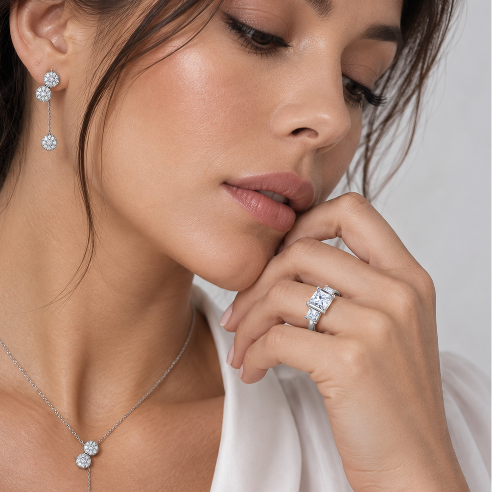 Anillo de plata 925 chapado en rodio CZ Pasado Presente Futuro - STR00772