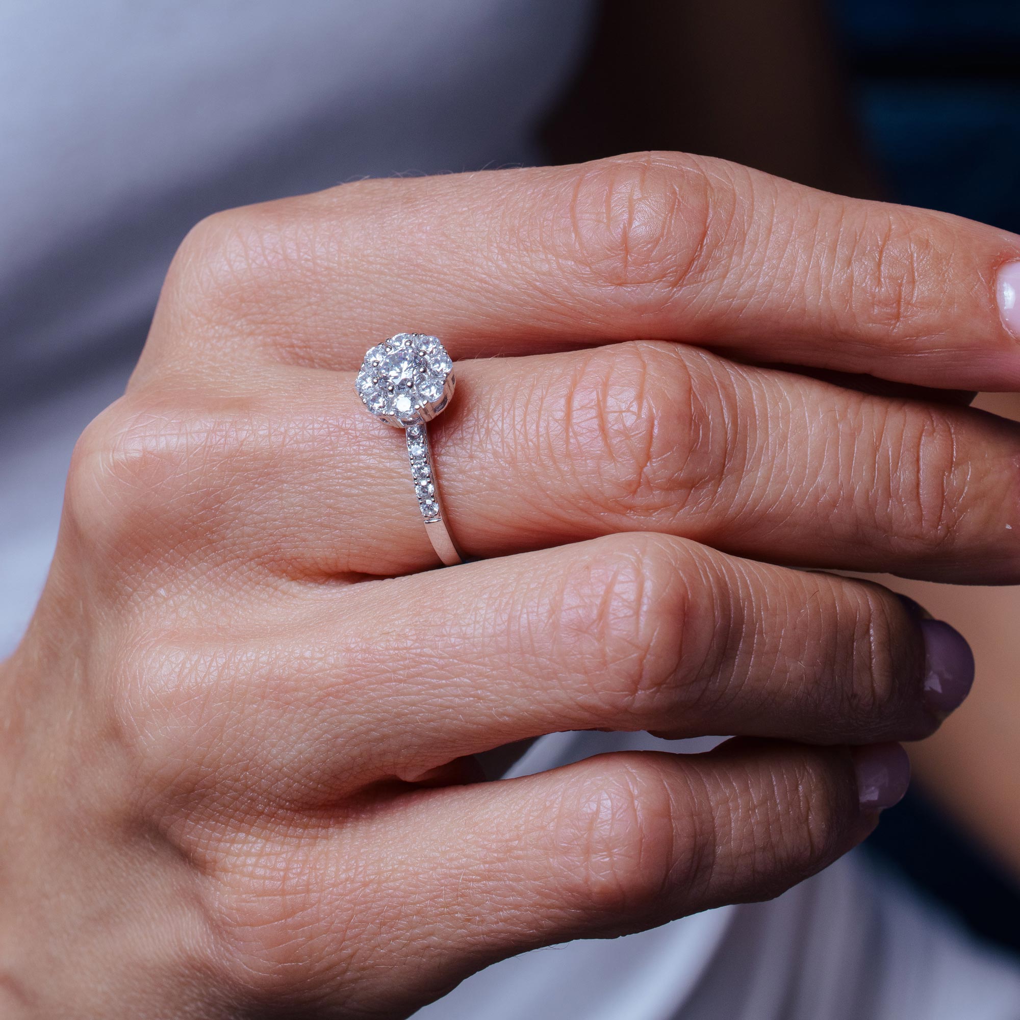 Rhodium Plated 925 Sterling Silver Spinning Engagement CZ Encrusted Ring - STR01167