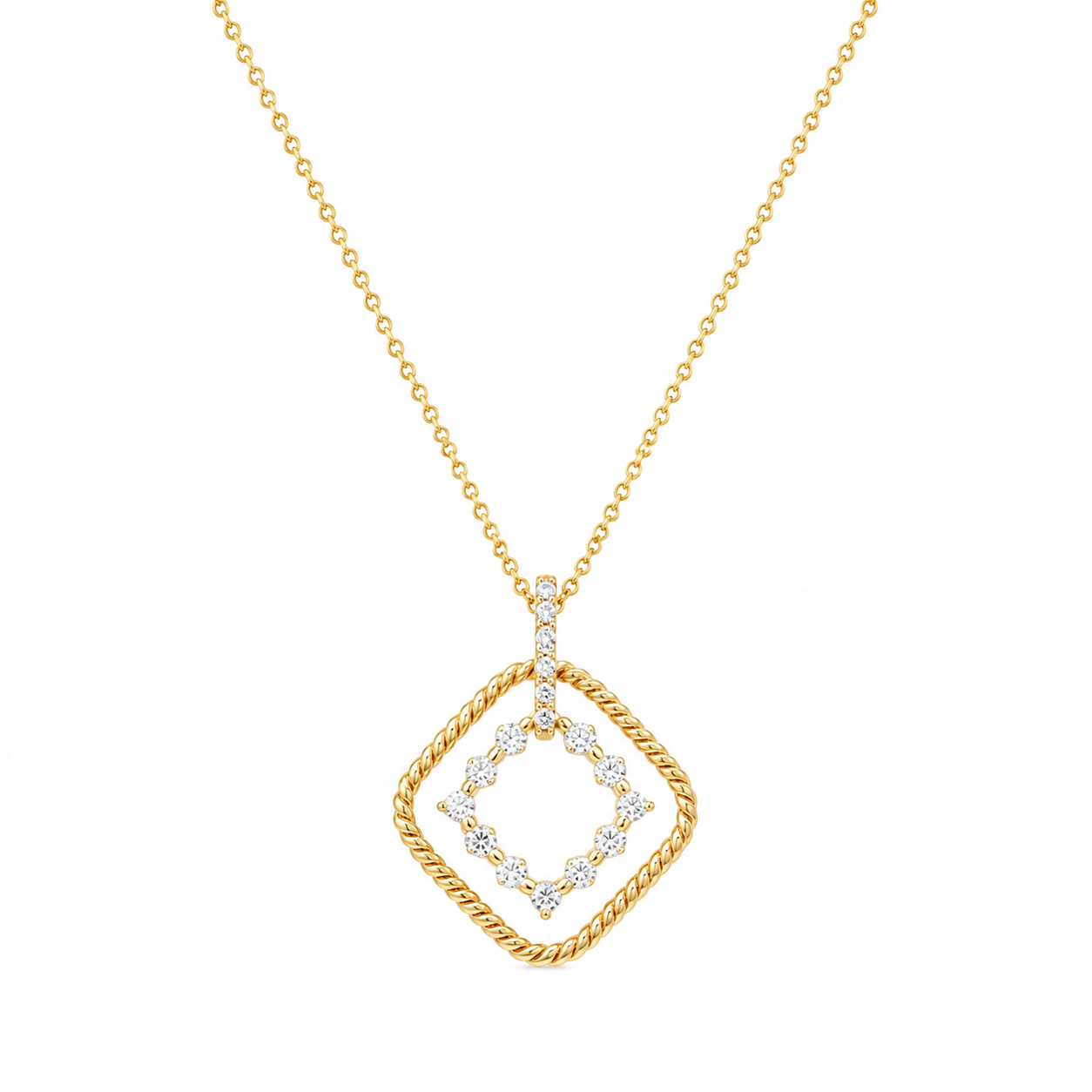 Clearance-Gold Plated 925 Sterling Silver Diamond Shape Dangling CZ Sets - STS00139