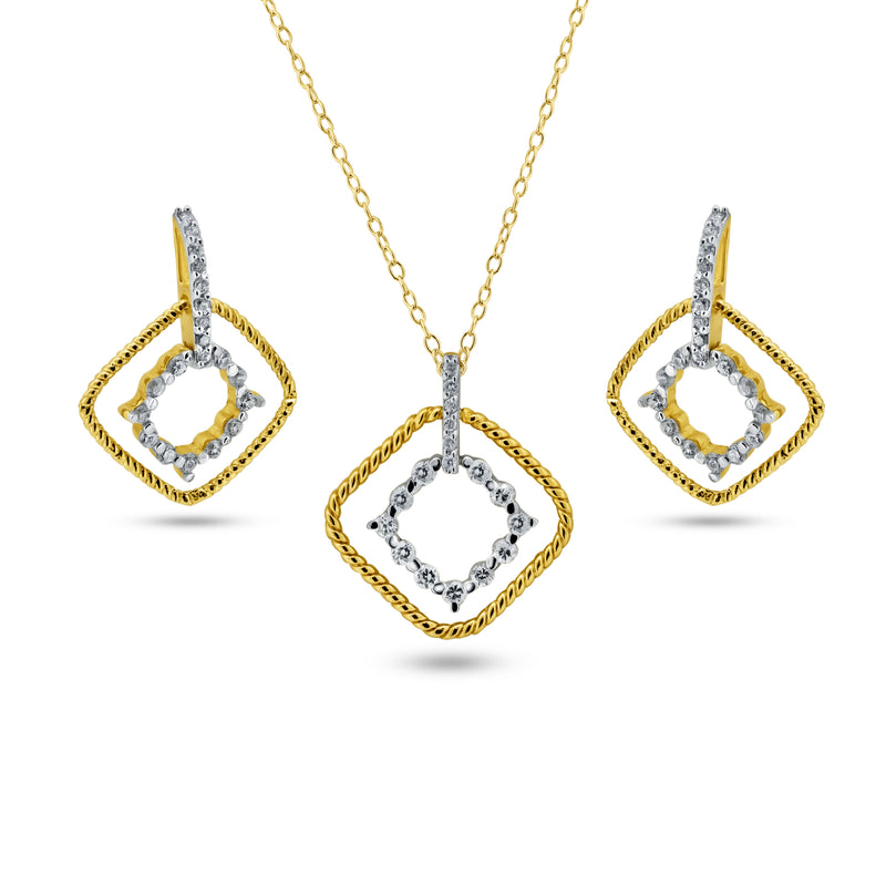Gold Plated 925 Sterling Silver Diamond Shape Dangling CZ Sets - STS00139
