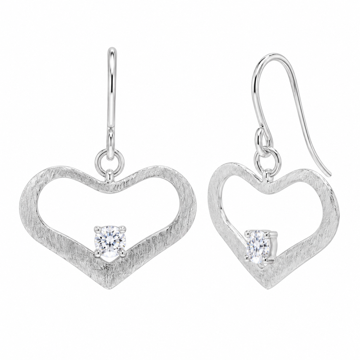 Liquidación - Conjunto de pendientes y collar con gancho colgante de corazón abierto con circonitas cúbicas en plata 925 rodiada - STS00155