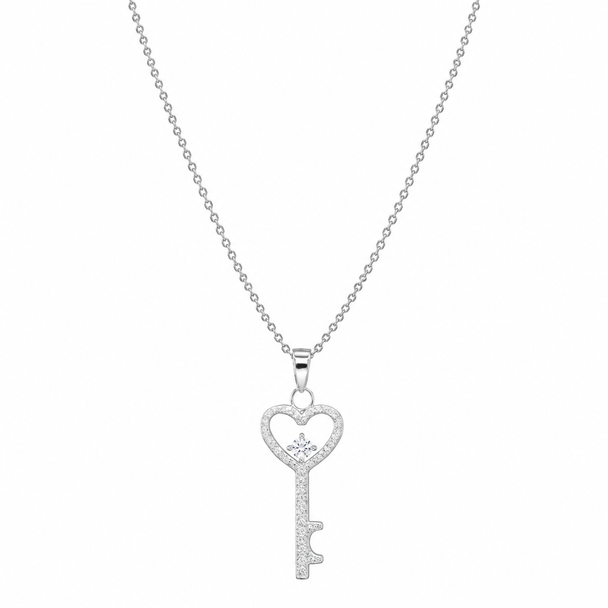 Juego de aretes y collar con gancho de circonita cúbica con forma de corazón del Reino chapado en rodio de plata 925 - STS00156