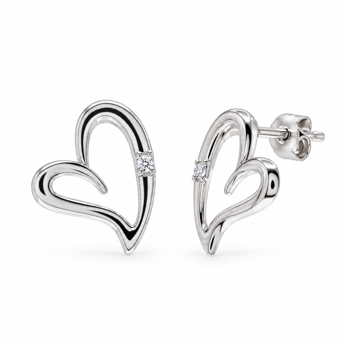 Conjunto de pendientes y collar con circonitas cúbicas en forma de corazón abierto en plata de ley 925 rodiada - STS00159