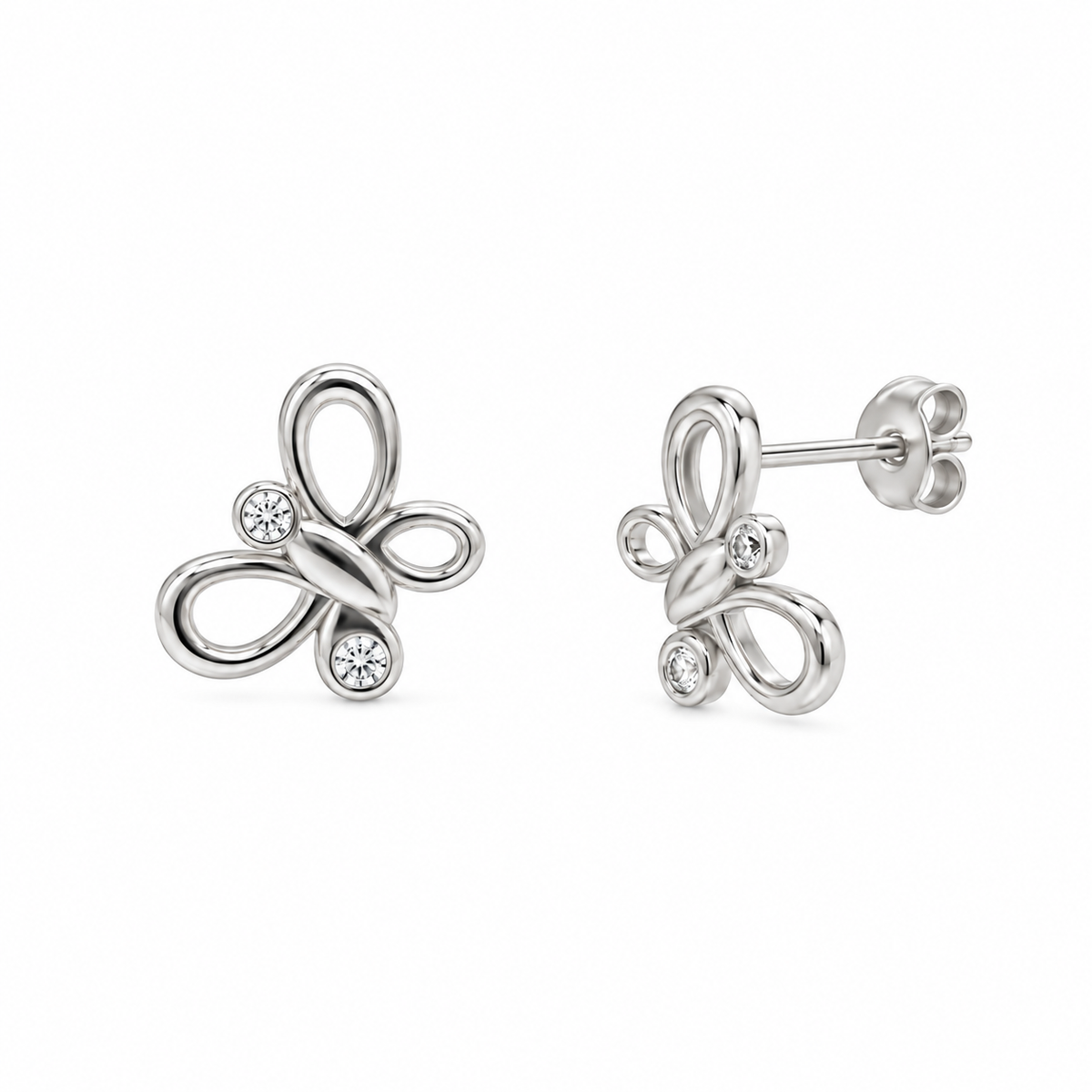 Juego de aretes y collar con circonita cúbica de mariposa abierta chapada en rodio en plata 925 - STS00161