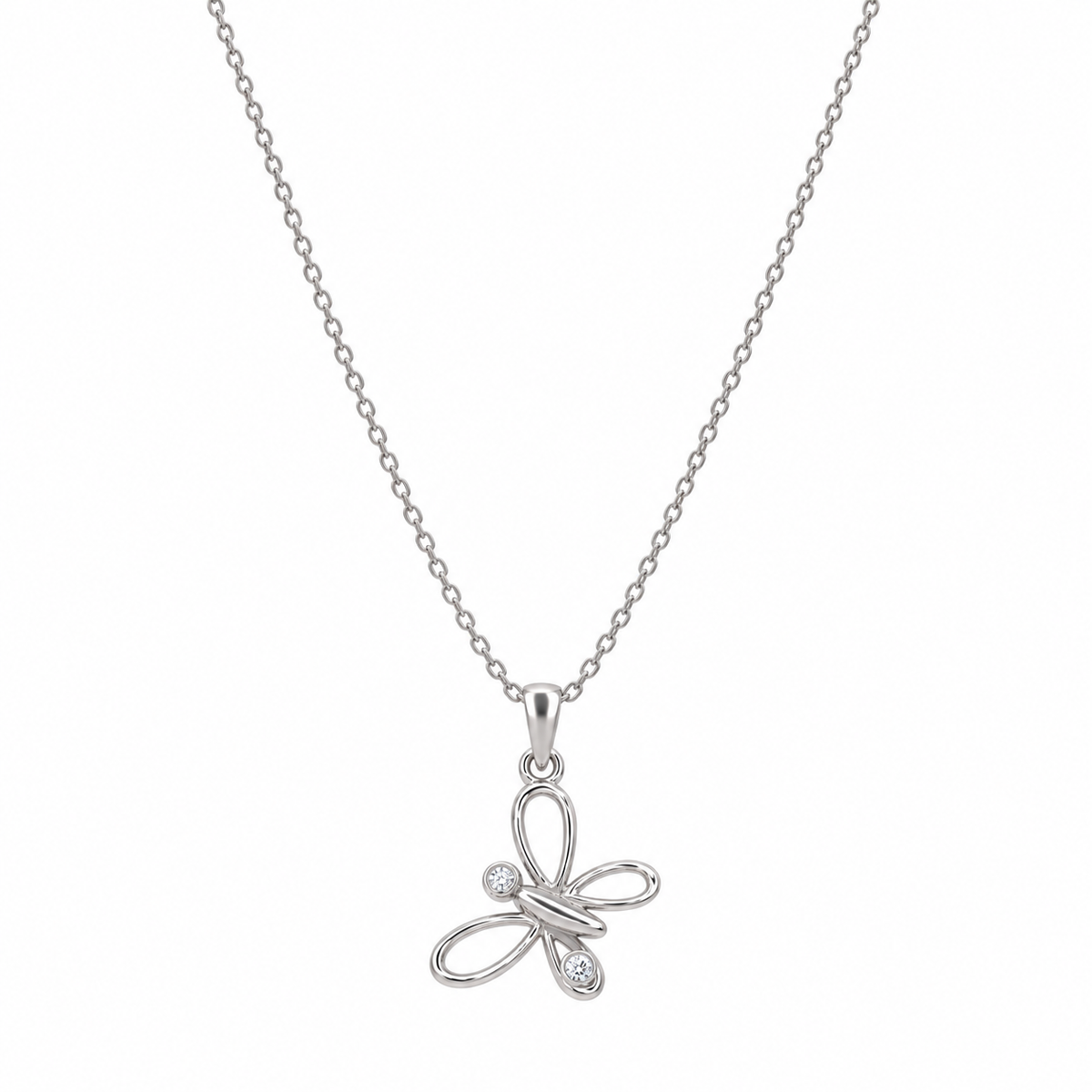 Juego de aretes y collar con circonita cúbica de mariposa abierta chapada en rodio en plata 925 - STS00161