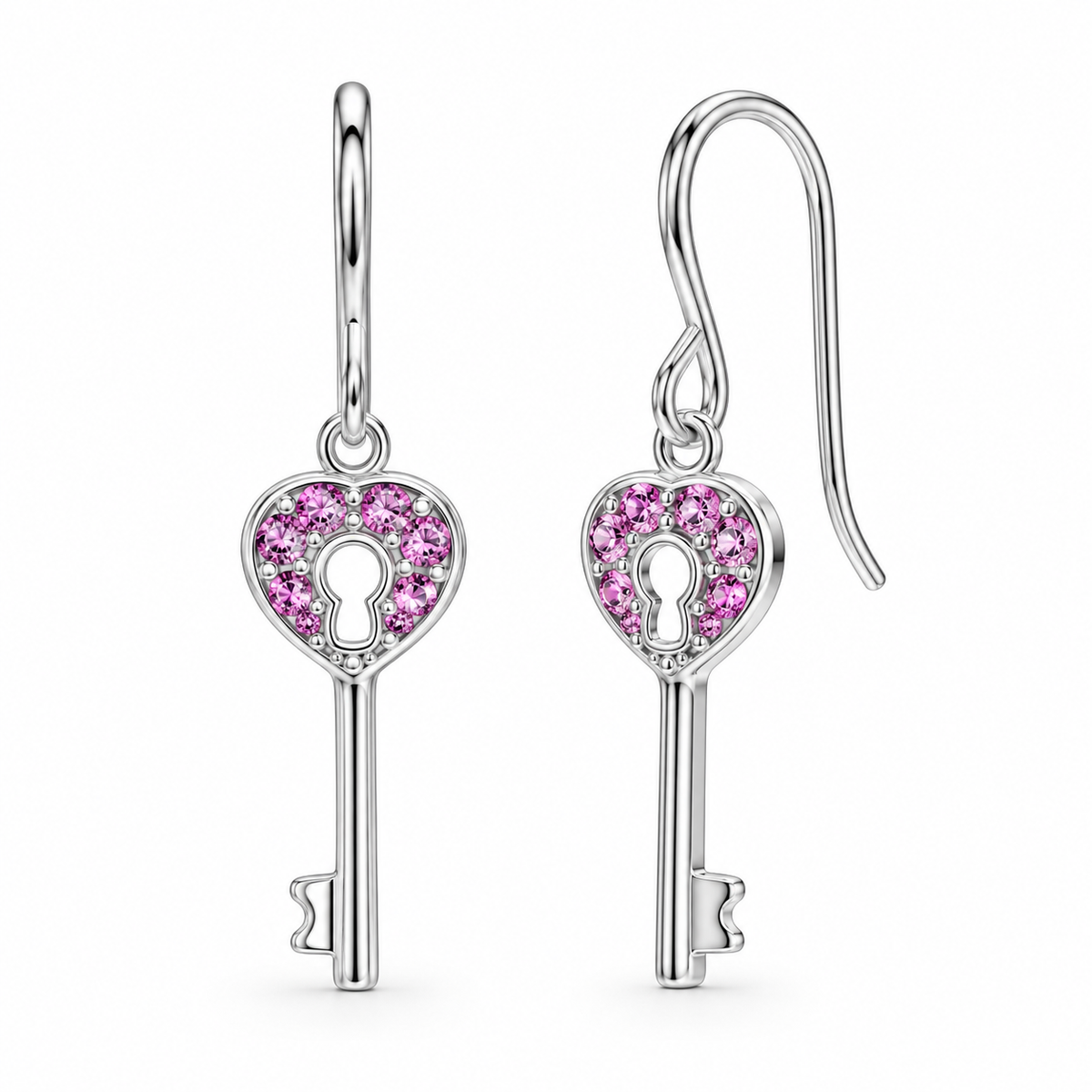 Juego de aretes y collar con gancho de circonita cúbica con forma de corazón del Reino chapado en rodio de plata 925 - STS00174