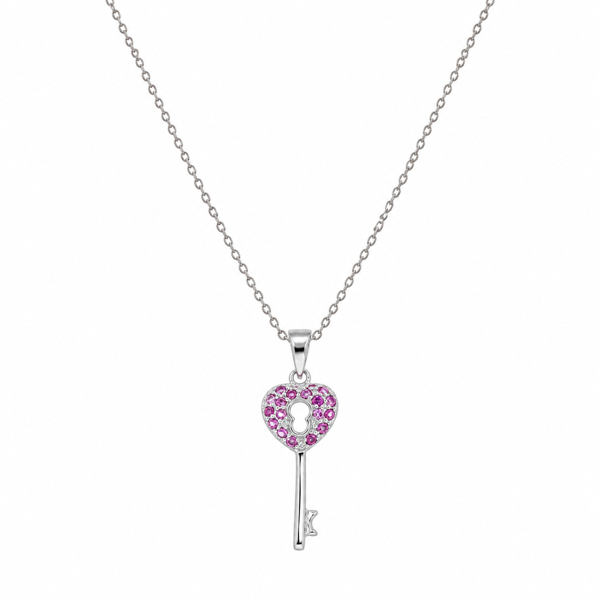 Juego de aretes y collar con gancho de circonita cúbica con forma de corazón del Reino chapado en rodio de plata 925 - STS00174