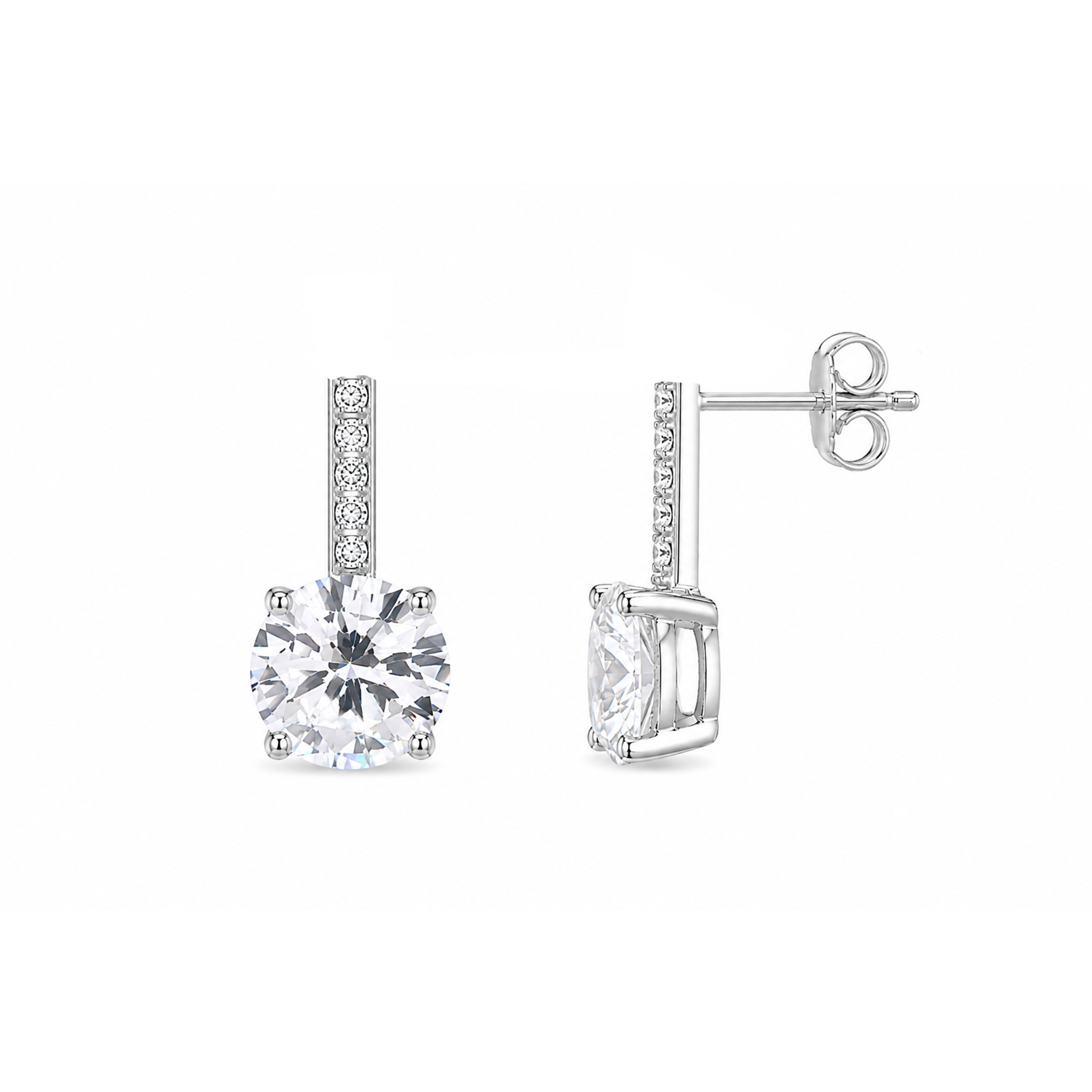 Rhodium Plated 925 Silver Round CZ Earring and Necklace Set - STS00233