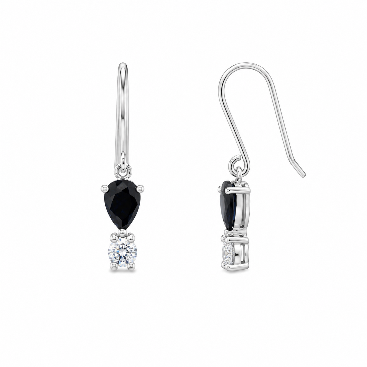 Juego de aretes y collar con gancho colgante de circonita cúbica en forma de lágrima redonda chapada en rodio de plata 925 - STS00283